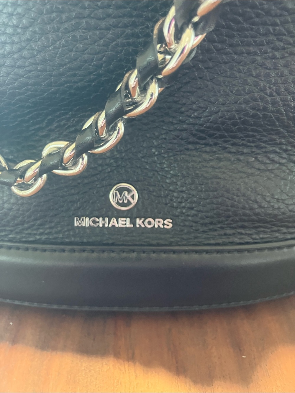 Michael Kors Black Leather Shoulder Bag with Chain Accent - Picture 8 of 11